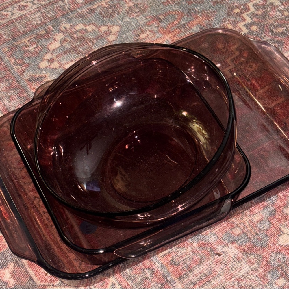 Set of Glass Baking Dishes purple vintage